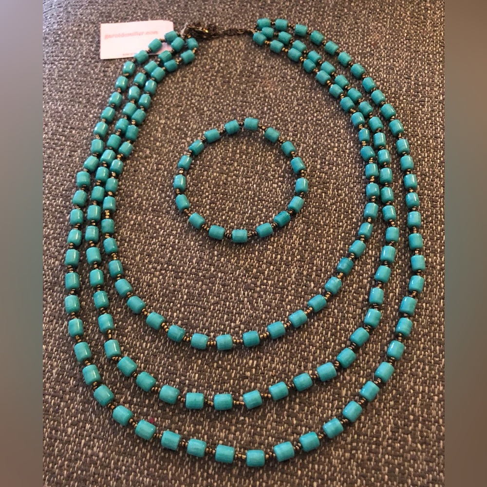 GAROLD MILLER Blue Beaded Triple Strand Necklace & Bracelet Set NWT!